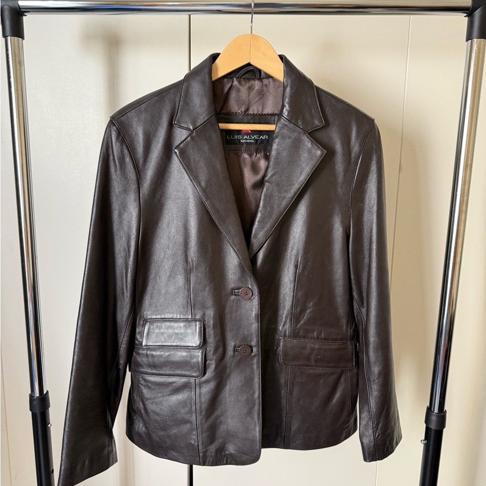 Real Dark Brown Vintage Leather Blazer - Size M/L